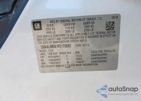 2015 GMC Terrain Sle-1 from USA, damaged, VIN 2GKALMEK1F6179683